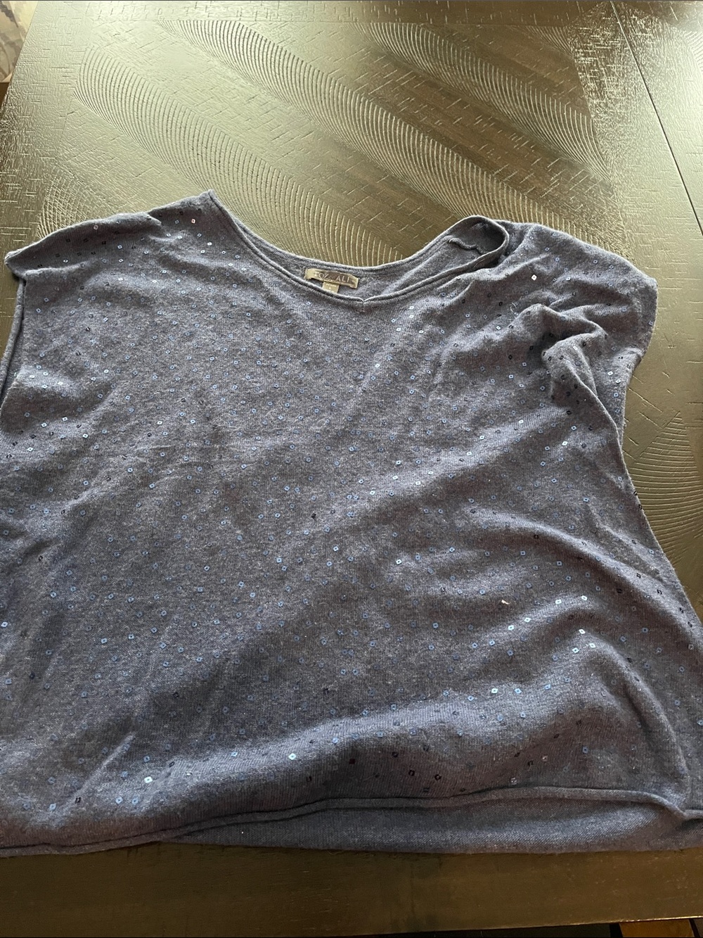 Women’s Blue Sequin Short Sleeve Top